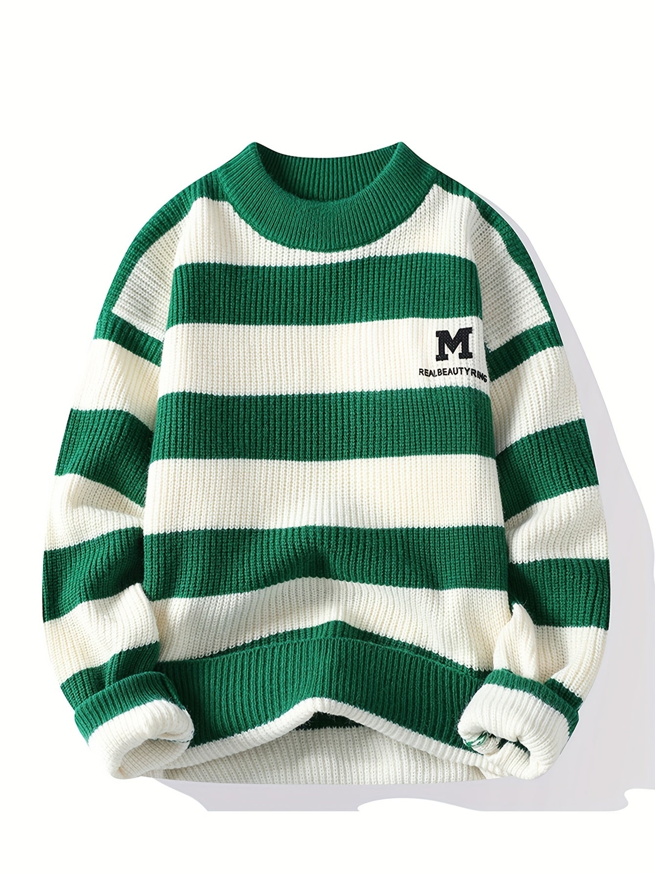 Տղամարդկանց 2025 թվականի աշուն/ձմեռ գծավոր երիտասարդական սվիտեր՝ գունային բլոկով, կլոր վզնոցով, ամենօրյա տաք տրիկոտաժով