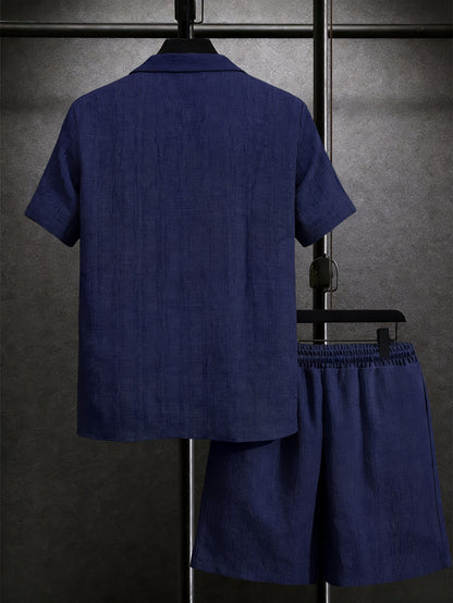 Men's Casual Short-Sleeve Shirt & Drawstring Shorts Set