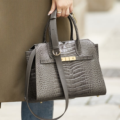 Elegant Crocodile-Pattern Leather Women's Tote & Crossbody Bag