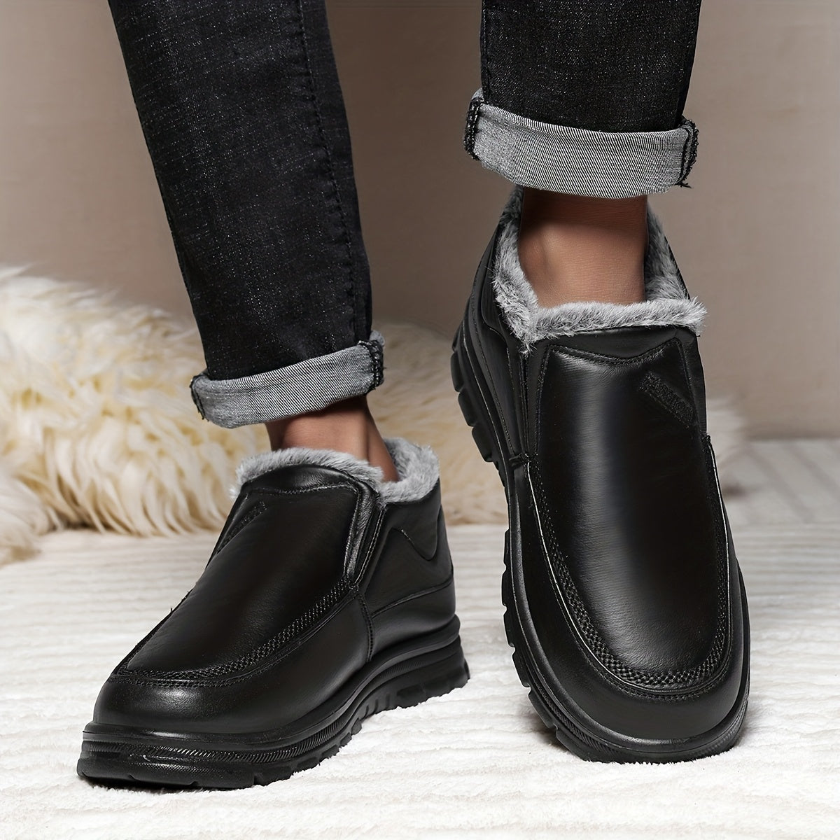 Տղամարդկանց ձմեռային ձմեռային կոշիկներ՝ բրդյա և կամարի հենարանով - Բոլոր եղանակների համար նախատեսված ցուրտ եղանակի լեռնագնացության կոշիկներ, սահքակայուն ռետինե ներբան, կլոր քթով դիզայն՝ առօրյա և բացօթյա հագուստի համար, լեռնագնացության կոշիկներ