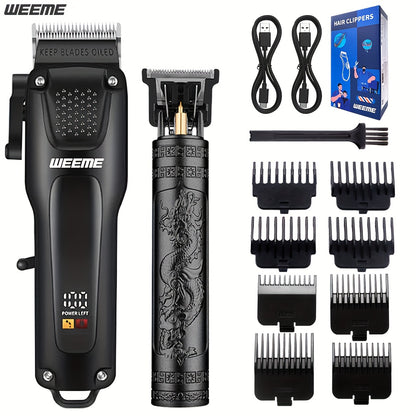 WEEME 2pcs/3pcs Grooming Kit Electric Hair Clipper + Beard Trimmer + Shaver + Nose Hair Trimmer, USB Rechargeable with LCD Display | Perfect Gift for Dad, Husband, Boyfriend (Father's Day/Birthday)