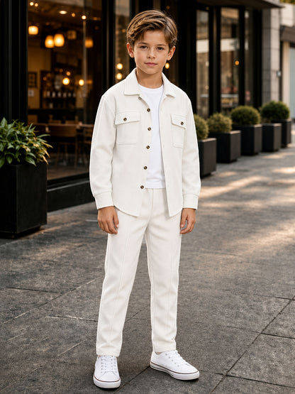 Boys' Casual Corduroy 2-Piece Jacket and Pants Set for Fall