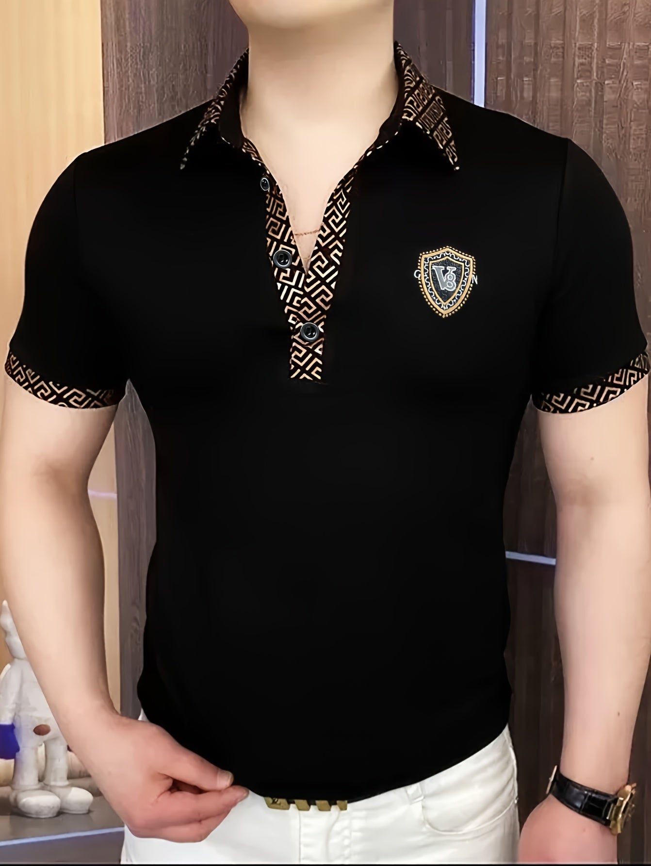 Men's Fashion Short Sleeve Shirt, Summer Trendy Casual High-End Business Collared T-Shirt, Versatile Light Luxury Embroidered Stretch Top, In Stock - ayq