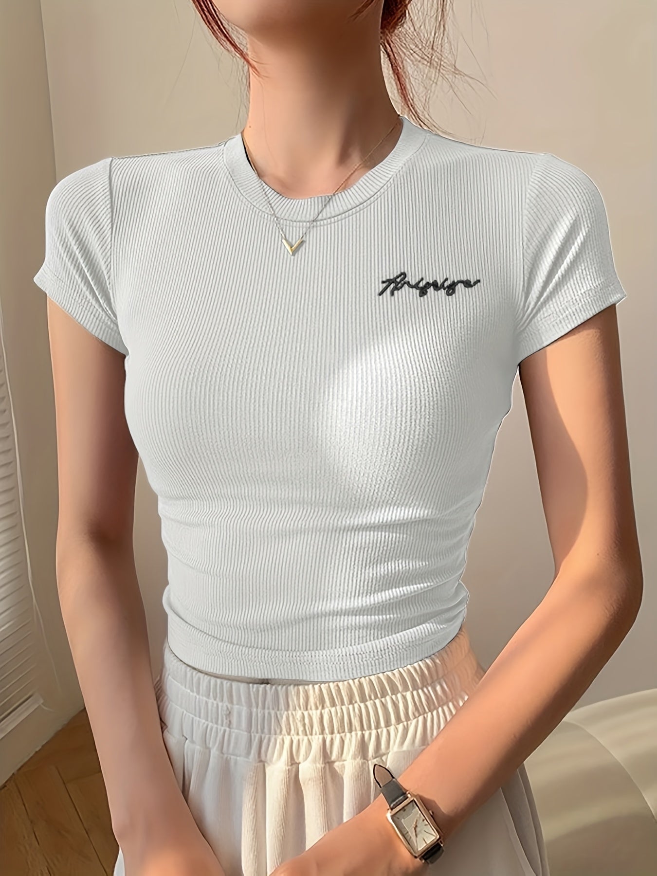 Women's Summer Slim-Fit Round Neck Short Sleeve T-Shirt - ayq