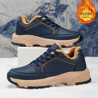 Men'S Low-Top Winter Hiking Boots - Thickened Warm Lining, Anti-Slip TPR/EVA Sole, Geometric Pattern, Faux Cover Upper, Round Toe & Lace-Up Closure for Outdoor, Streetwear, Casual - Autumn/Winter, Hiking Boots, Outdoor Footwe