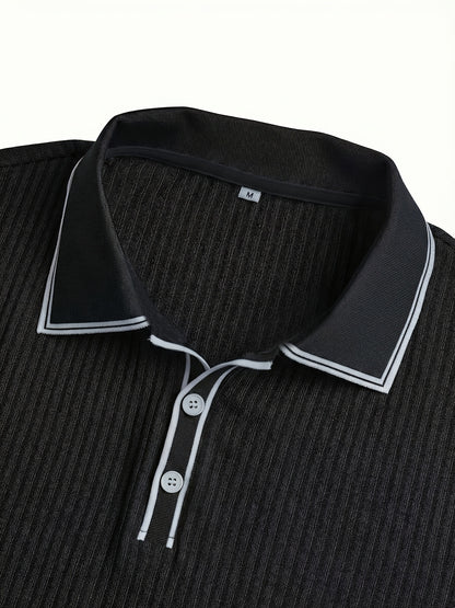 Men's Summer Casual Polo Shirt with Contrast Collar