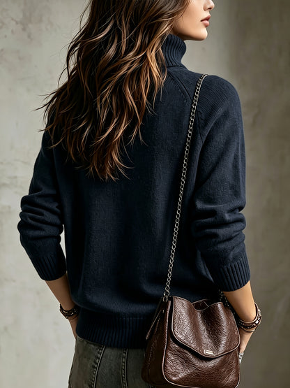Women's Autumn Winter Wool Blend High-Neck Pullover Sweater