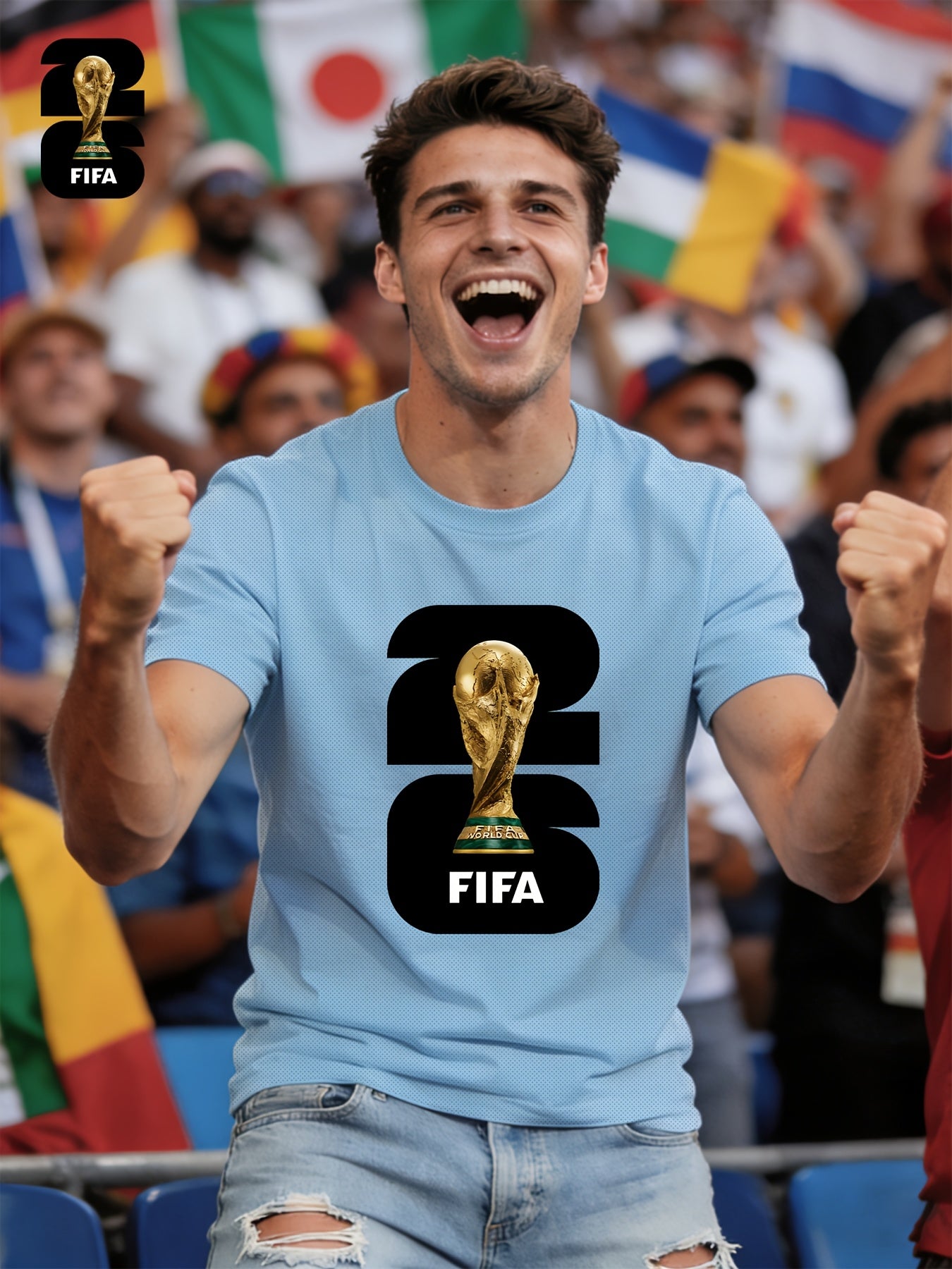 Men's Breathable Summer T-Shirt with FIFA World Cup Print