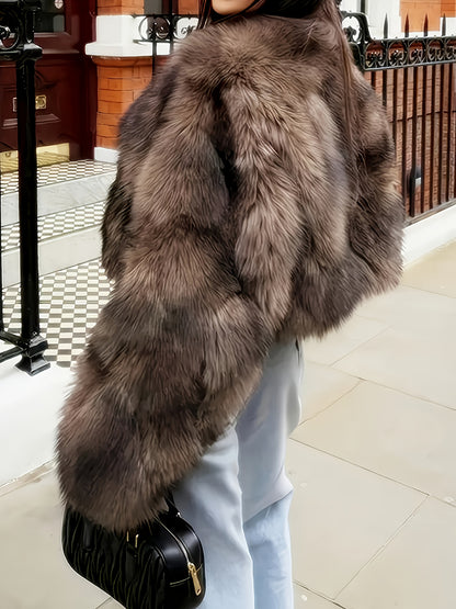 Կանացի էլեգանտ մորթե վերարկու - ձմեռային տաք, լիարժեք վերնազգեստ՝ փափուկ աստառով, ձեռքով լվացվող շքեղ մորթե բաճկոն՝ ամենօրյա և պաշտոնական միջոցառումների համար, միագույն վերարկու՝ աշուն/ձմեռ (չձգվող գործվածք, արհեստական ​​մորթի, բեժ/շագանակագույն/սև/սպիտակ)