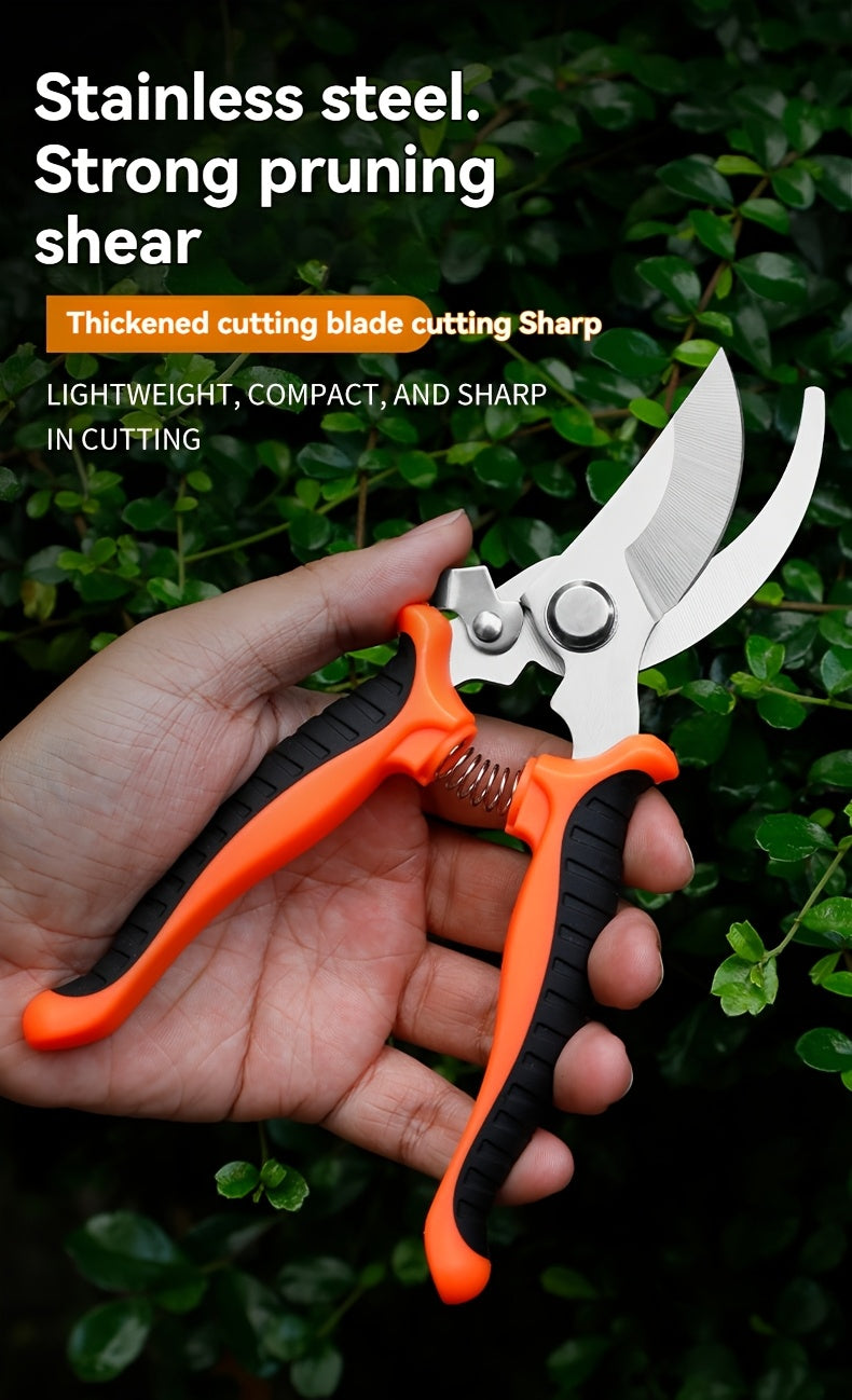 Gardening Scissors | Comfortable Grip, Spring-Assisted, Sharp and Non-Slip, Ideal for Pruning Branches and Flowers, Modern Stainless Steel Blades