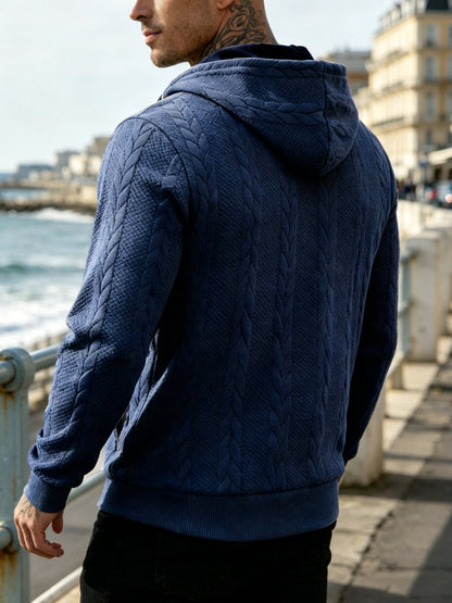 Men's Cable Knit Hooded Jacket Casual Fall Winter Outerwear