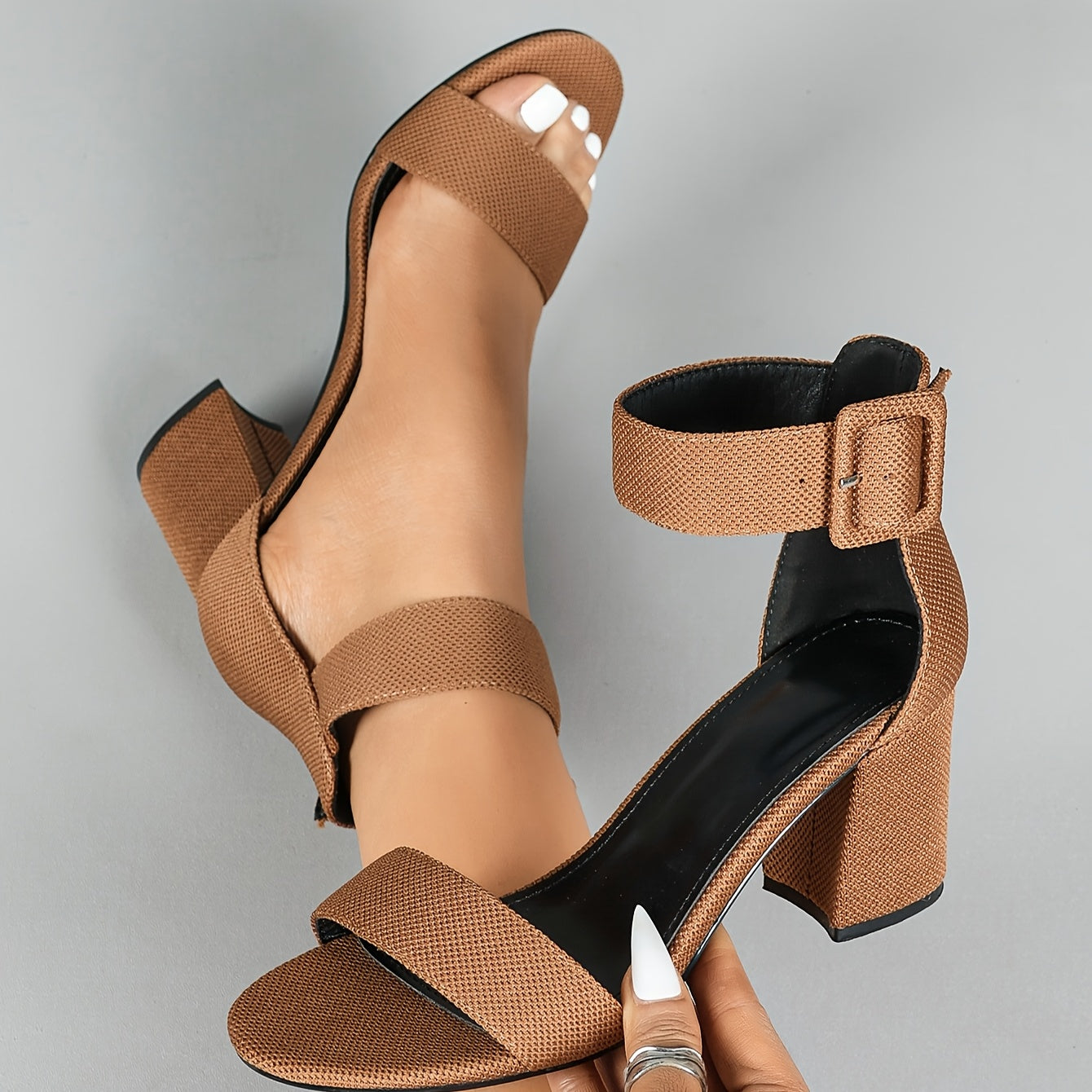 Women's Open Toe High Block Heel Sandals with Adjustable Ankle Strap