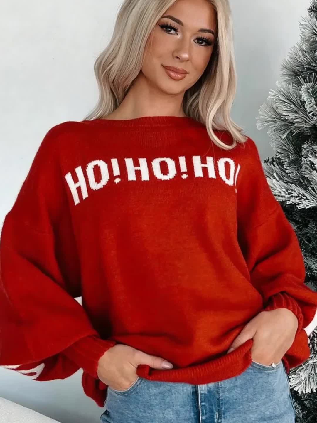 Autumn/Winter New Arrival Niche Cardigan for Women, Lazy Style Sweater Top with Wine Red and Coffee Color Letter Print, Round Neck Pullover with Designer Pattern, Casual Elegant Winter Top, Urban Commute Basic Versatile Style
