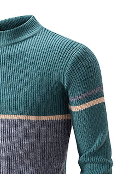 Տղամարդկանց աշնանային ձմեռային նոր կլոր վզնոցով սվիտեր | Գունային բլոկների դիզայն, առօրյա բազմակողմանի վերնաշապիկ, ակրիլային գործվածք՝ թեթևակի ձգվողությամբ