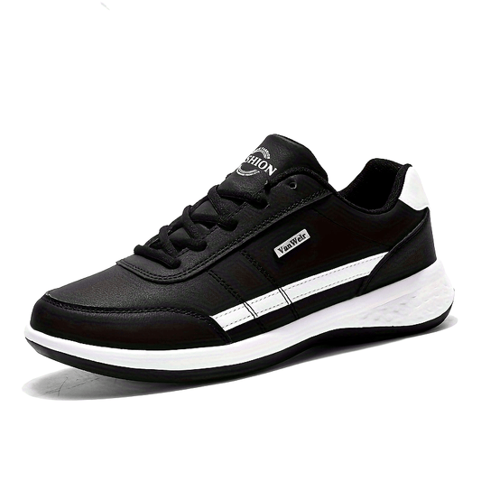 Casual Sneakers| VanWeir Men's Fashion Sneakers - Casual Lace-Up Shoes with PU Upper & MD Sole, Comfortable Fabric Insole, Versatile for All Seasons, Navy Blue with White & Orange Accents, VANWEIR