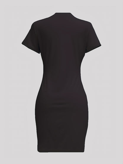 Women'S Milano Italy Print Bodycon Dress, Polyester 92% Elastane 8% Knit Fabric, High Stretch Geometric-Pattern, Short Sleeve Round Neck, Plus Size, Sports Style for Spring/Summer/Fall - 180g/m²
