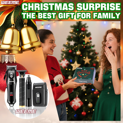 WEEME 4pcs Professional Hair Clipper Set for Men, Cordless Barber Clippers and Trimmer Kit, Electric Beard Trimmer and Nose Trimmer, Foil Shaver Men's Grooming Tool Kit, Christmas Gifts for Him (Black) - ayq
