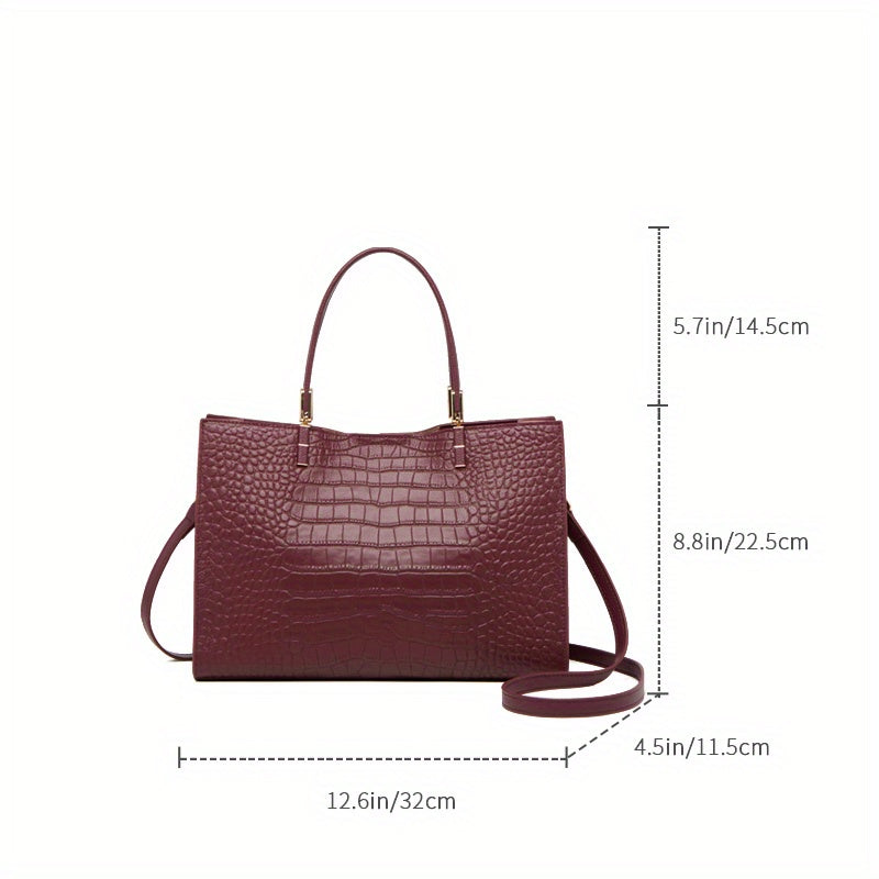Women's Genuine Leather Crocodile Tote with Removable Strap