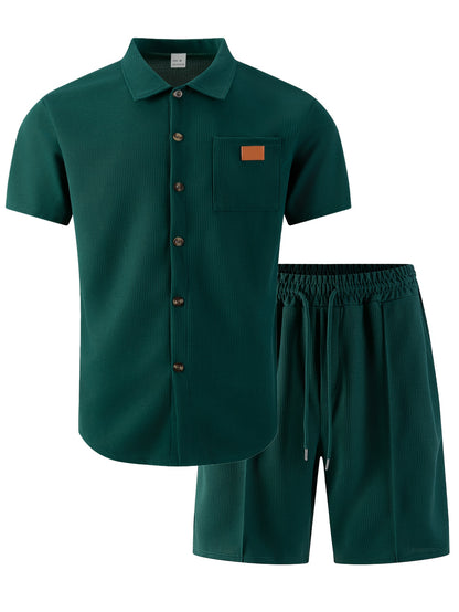 Men's Casual 3-Piece Set: Waffle Knit Shirt, Shorts & Pants