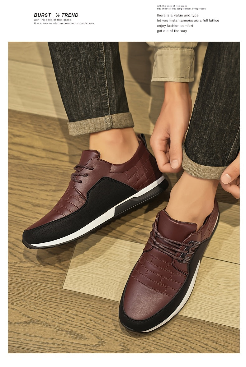 1pair Men'S Casual Business Sneakers, Round Toe, Low-Top, Solid Color, Faux Upper, with Fabric Lining, EVA Insole, PVC Sole, Lace-Up Closure for Daily and Leisure Wear
