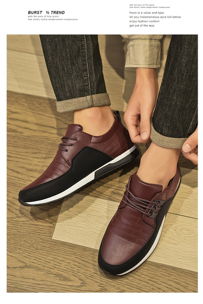 1pair Men'S Casual Business Sneakers, Round Toe, Low-Top, Solid Color, Faux Upper, with Fabric Lining, EVA Insole, PVC Sole, Lace-Up Closure for Daily and Leisure Wear