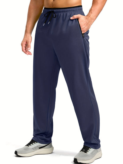 Men's Sports Pants With Drawstring And Zippered Pockets, Lightweight And Breathable Bottoms For Running/Casual Wear