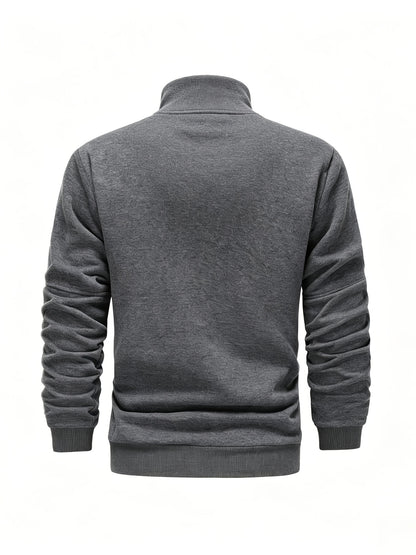 Men's Casual Stand Collar Zipper Fleece Jacket for Fall Winter