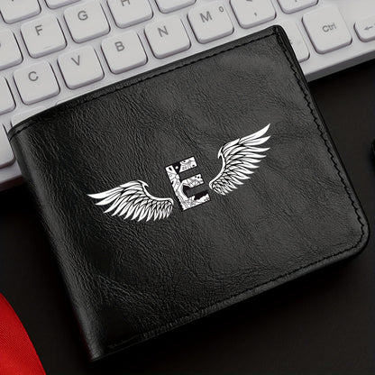 Wing Letter Print Faux Leather Wallet - Casual Fold Design with Credit Card Slots and Coin Purse, Perfect Valentine's Day Gift