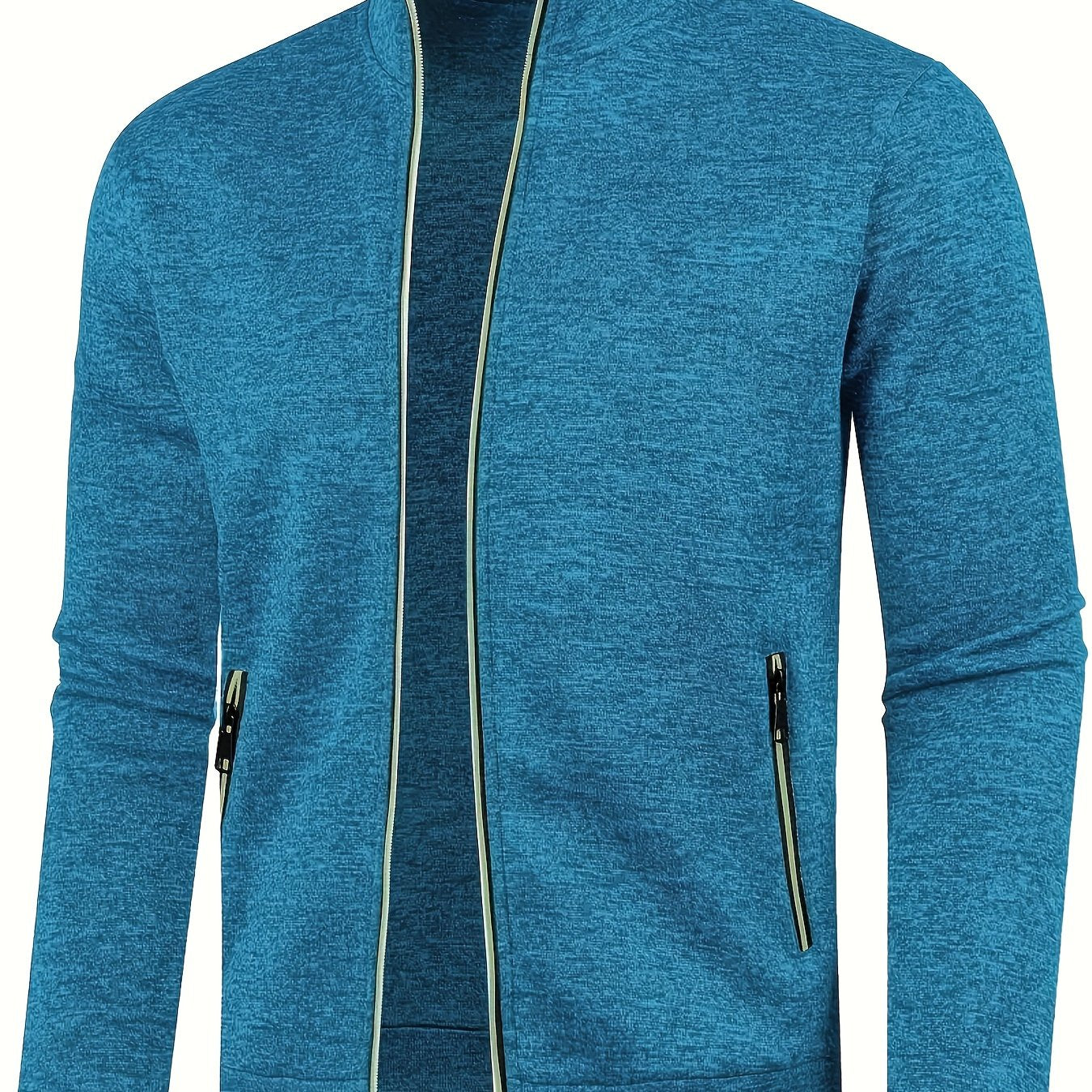 Men'S Casual Windbreaker Jacket with Lapel Collar, Full Zip - Non-Stretch Fabric, Regular Fit, Solid Color, Chain Detail, Woven - Fall/Winter Collection, Perfect Gift