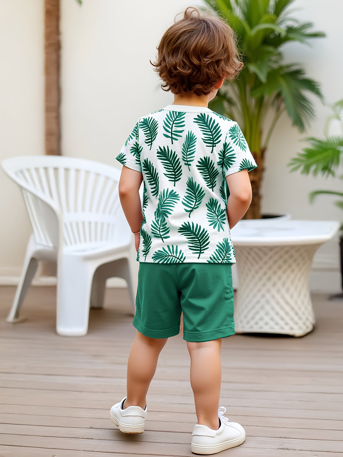 Boys' Summer Short-Sleeve Leaf Print T-Shirt & Shorts Set