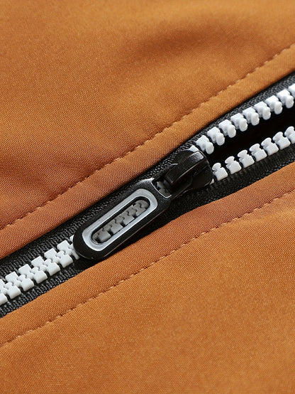 Men's Thermal Insulated Full-Zip Baseball Jacket with Full-Zip Closure - Heavyweight Winter Coat, Brown/White colorblock, Lining - Streetwear Outerwear for Casual & Formal Events - Compatible with Hoodies & Jackets (Men's Fas