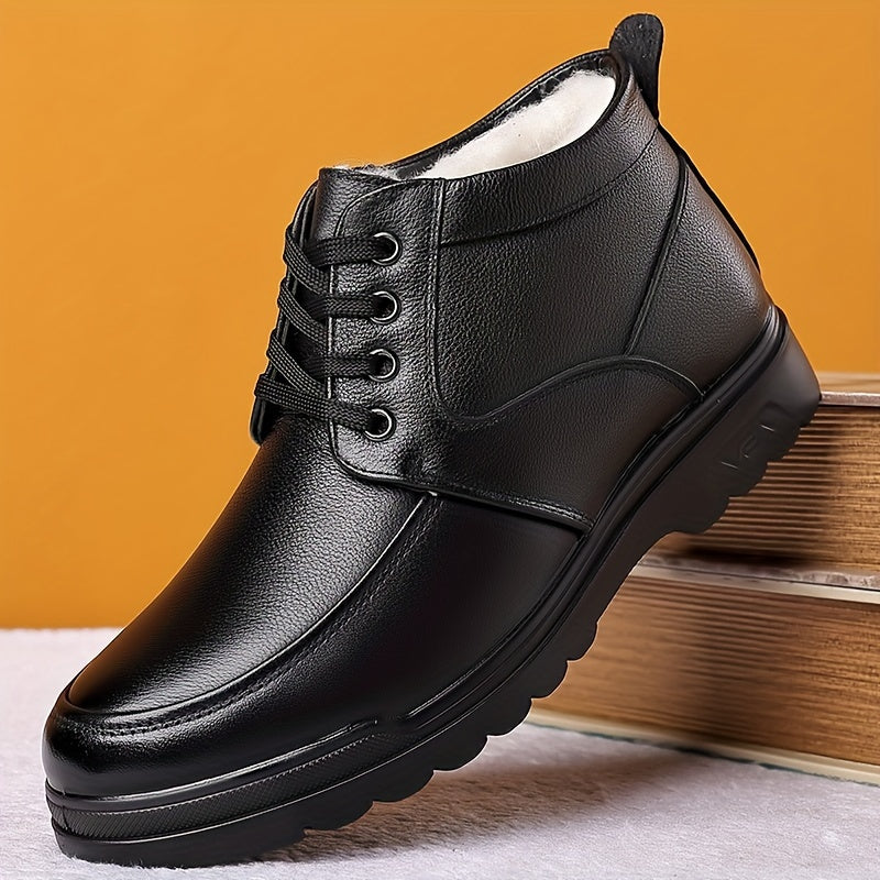 Men'S Thickened Snow Boots with Fleece Lining Made of Cowhide, Model 5529.