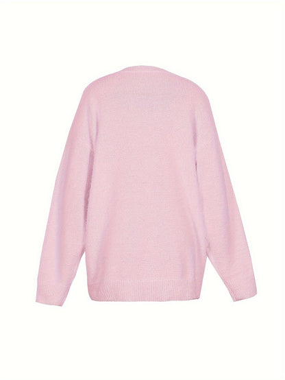 Մեծ չափս - Կանացի հարմարավետ դեղին V-ձև օձիքով սվիտեր՝ մարգարիտ կոճակներով և բրդյա եզրերով թևքերով - Ասիմետրիկ եզր, երկրաչափական նախշ, առօրյա ձմեռային սվիտեր առօրյա հագուստի համար, Ձմեռային հագուստ | V-ձև օձիքով սվիտեր | Մարգարիտ կոճակների մանրամասներ, Sw