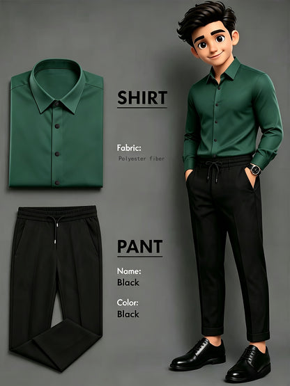 Men's Business Casual Two-Piece Suit with Lapel Shirt and Drawstring P
