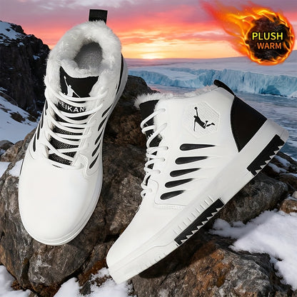 Men'S Winter Warm Thermal Insulated Sneakers - Heavy-Duty Cold Weather Shoes with Thick PVC Sole, Lace-Up Closure, All-Season Outdoor Hiking, Skateboarding, Basketball - Mid-top Design For Enhanced Stability & Warmth - Ideal