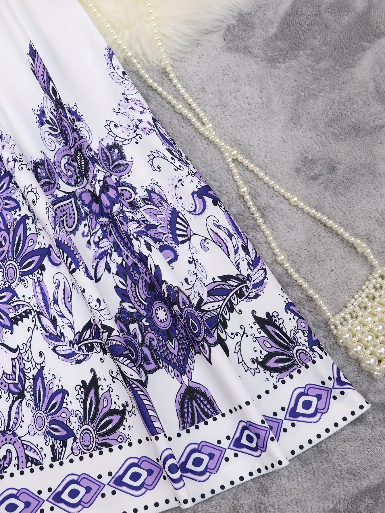Holiday Cheer] Women's Bohemian Floral Print Half-Sleeve Midi Dress with Belt - V-Neck, Lightweight Polyester, Perfect for Summer Vacations, Casual Summer Wear|Print Casual Dress|Lightweight Dress, Holiday Dress