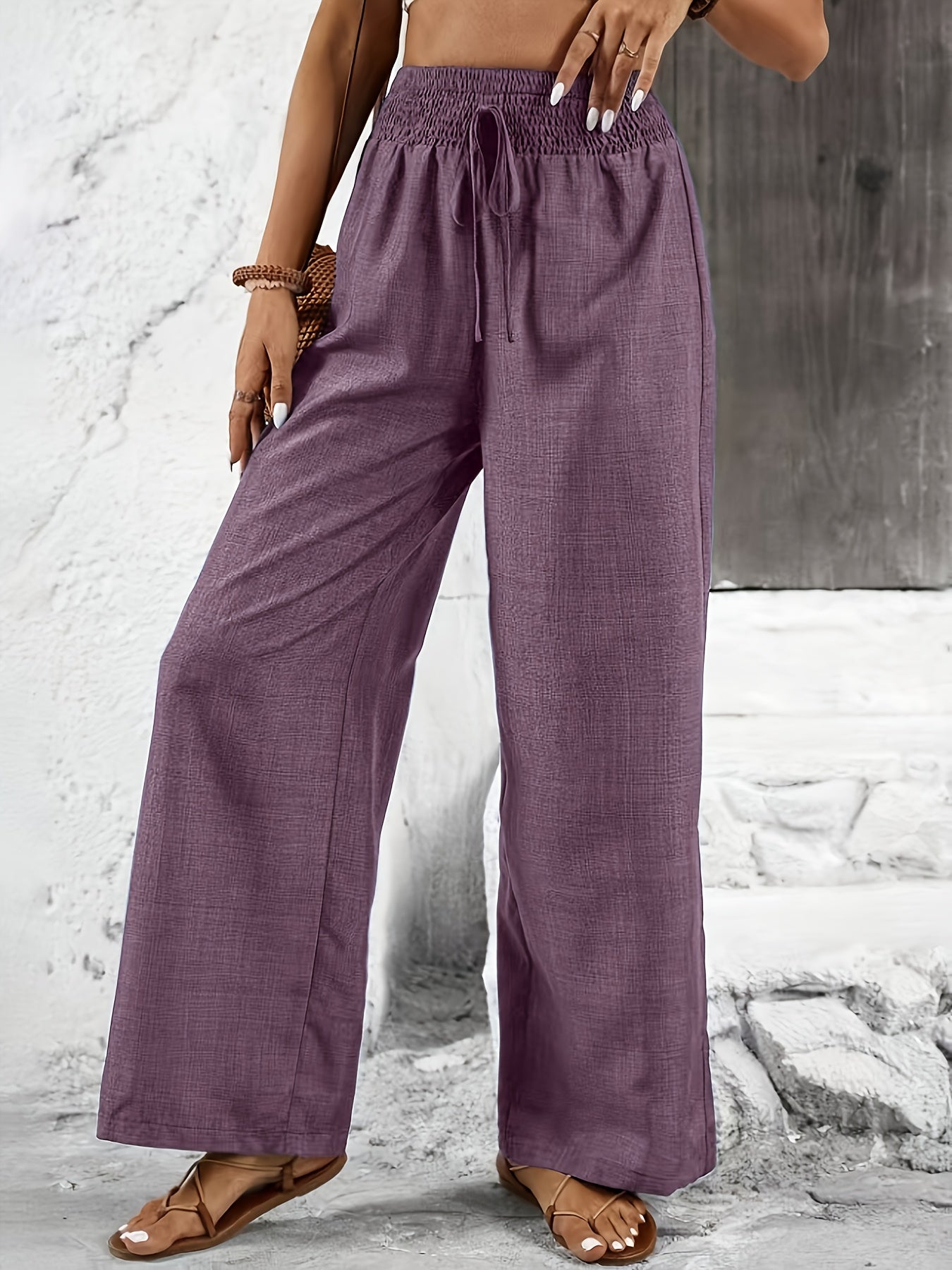 Elegant Solid Color Twisted Knot Straight-Leg Pants