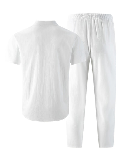 Men's Summer Casual Linen Blend Two-Pocket Shirt & Pants Set