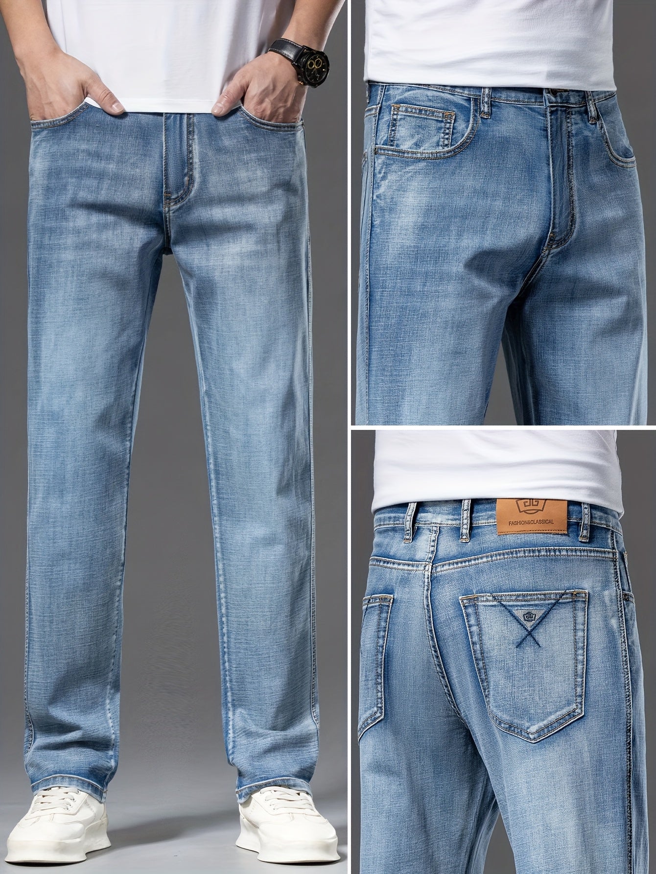 Geng Yuanshi High-End Summer Men's Jeans New Trend Fashion Straight-Leg Light Business Stretch Denim Pants