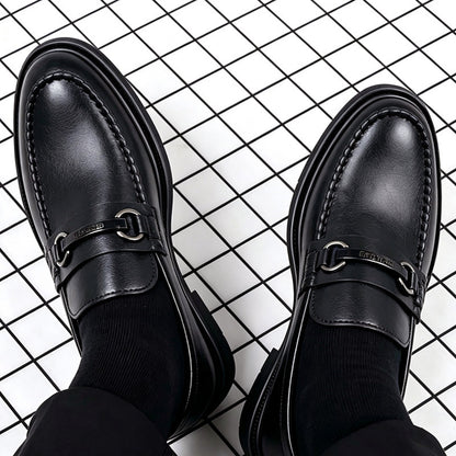 Men's Black Slip-On Business Casual Shoes with Metal Buckle