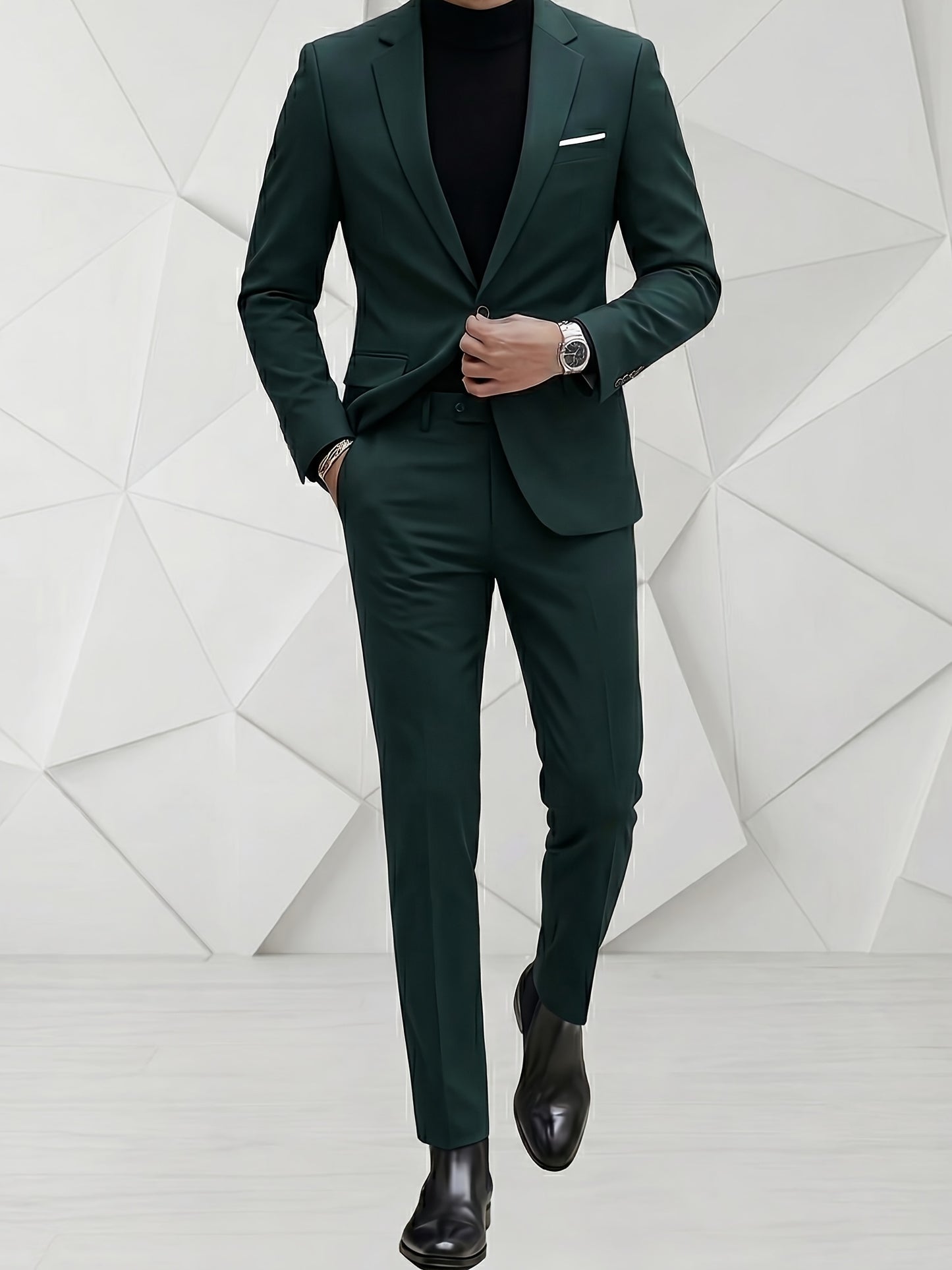 Men's Classic Two-Piece Polyester Suit Set for Formal Wear