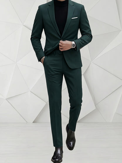 Men's Classic Two-Piece Polyester Suit Set for Formal Wear
