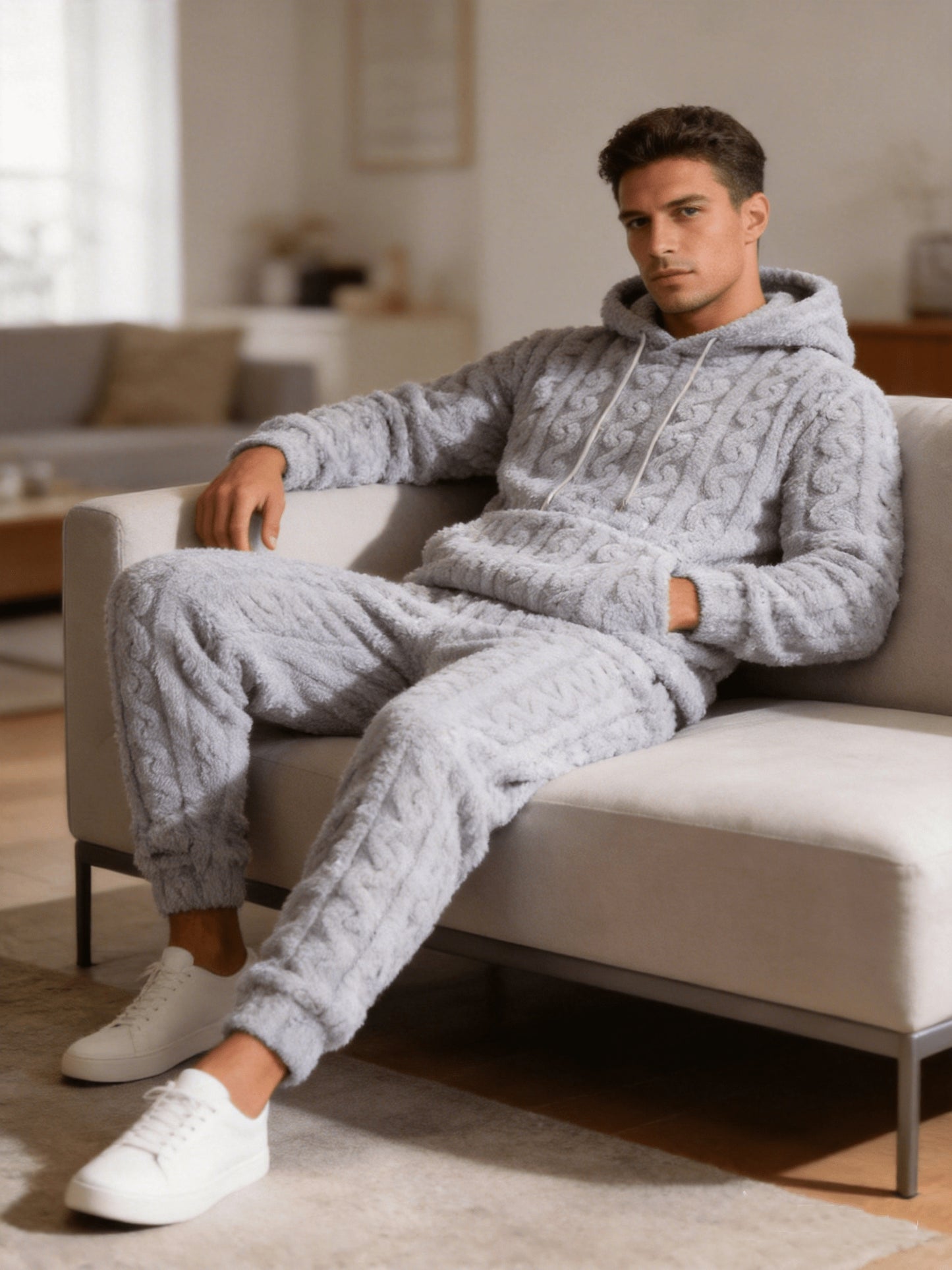 Men's Lined Hoodie and Pants Set for Fall and Winter Comfort