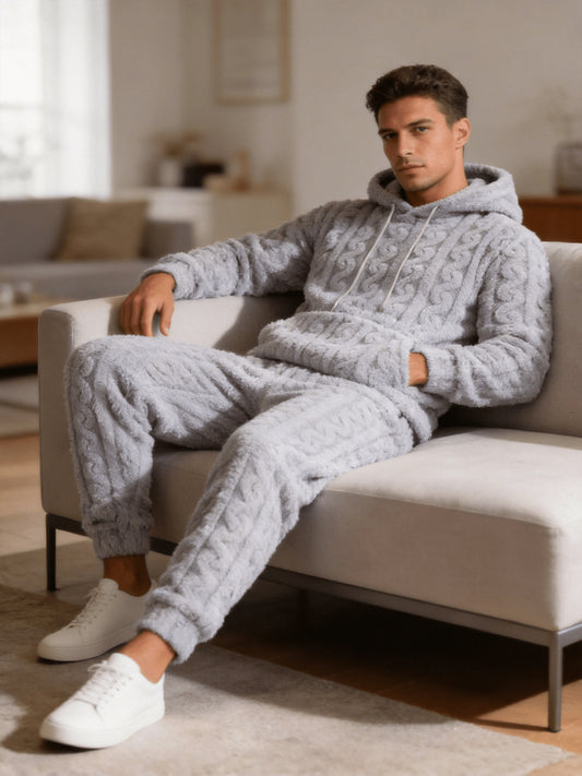 Men's Lined Hoodie and Pants Set for Fall and Winter Comfort