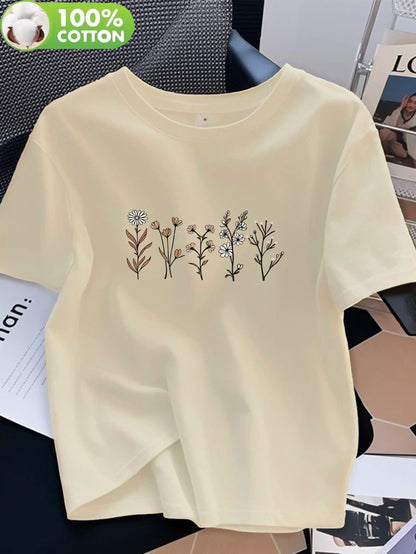 Women's 100% Cotton Crew Neck T-Shirt, Casual Summer Top