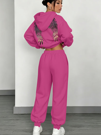 Women’s Fall Winter Casual Loose Hooded Sweatshirt & Pants Set - ayq