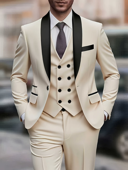 Men's 3-Piece Suit Set with Vest and Jacket for Formal Events - ayq