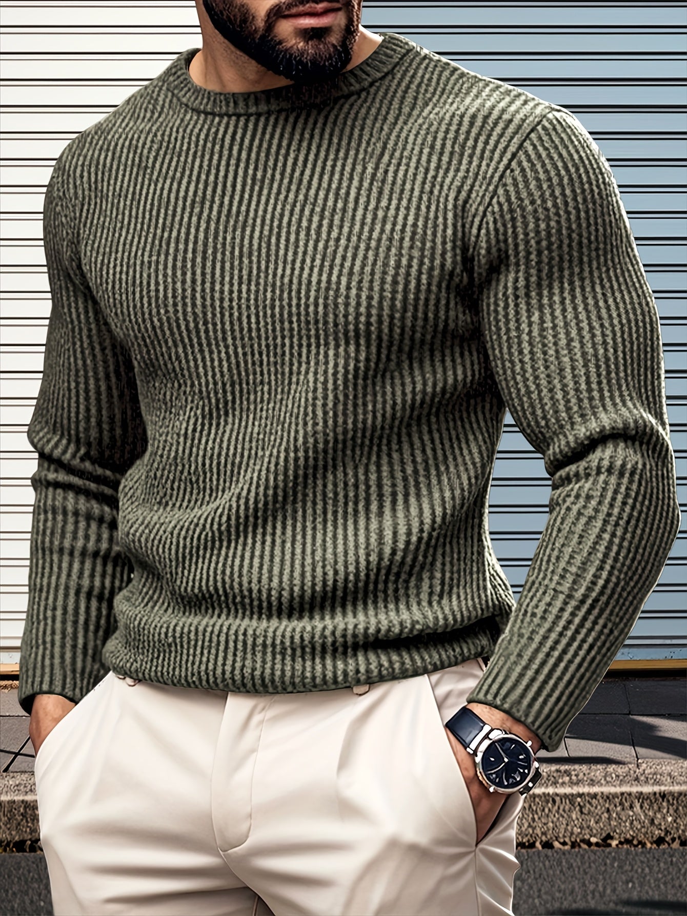 Men'S Casual Long Sleeve Crew Neck Knit Polyester Tops for Spring/Fall, Outdoor, Daily Wear, Weekend, Festival, Valentine'S Day, Independence Day, Birthday, Father'S Day, New Year's, Vacation