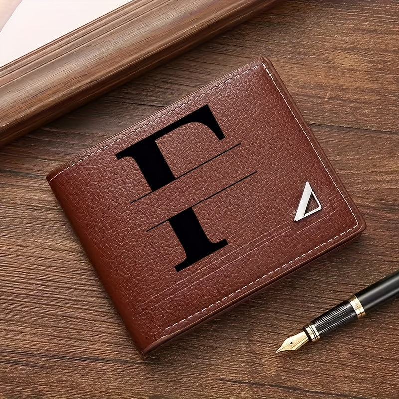 Custom Letter Solid Color Men's Wallet, Black Stylish Foldable Card Holder, Casual Men's Coin Purse, Suitable as a Birthday Gift for Husband, Holiday Anniversary Gift