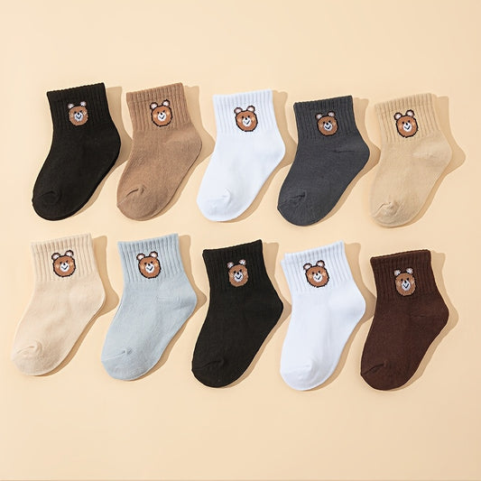 10 Pairs of Cute Little Bear Casual Short Elastic Mid-Calf Socks, Suitable for Newborns And Toddlers, Both Boys And Girls, Perfect for All Seasons.
